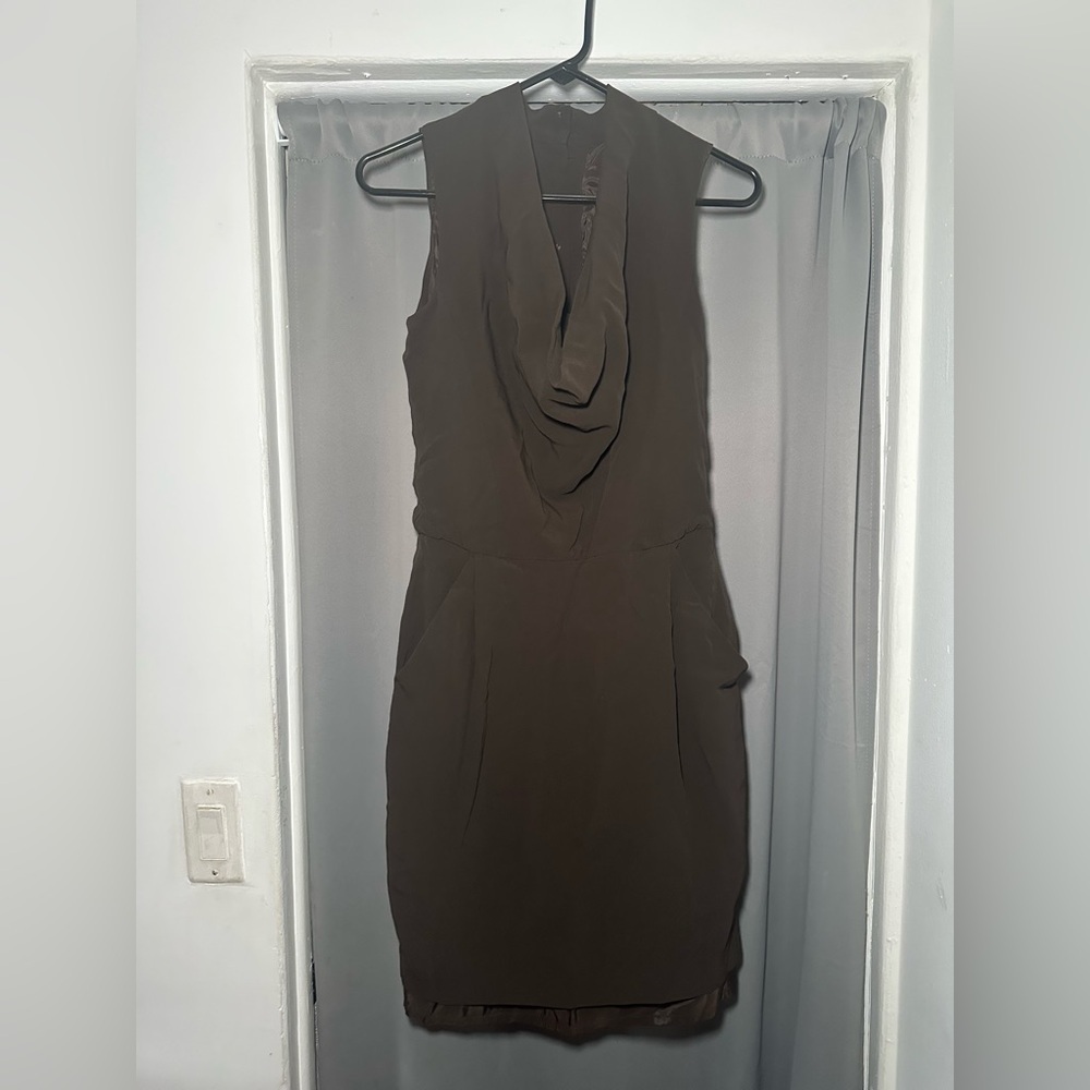 Lafayette 148 New York Brown Draped Cowl Neck Dress Size 6